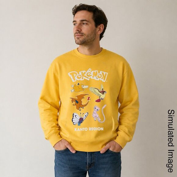 Pokemon Other - Pokemon Kanto Region Sweatshirt Adult Large Yellow Charizard Mew Crewneck